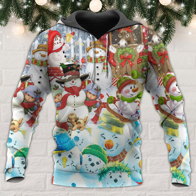 Snowman Happy Farm Holiday Christmas - Hoodie - Owls Matrix LTD