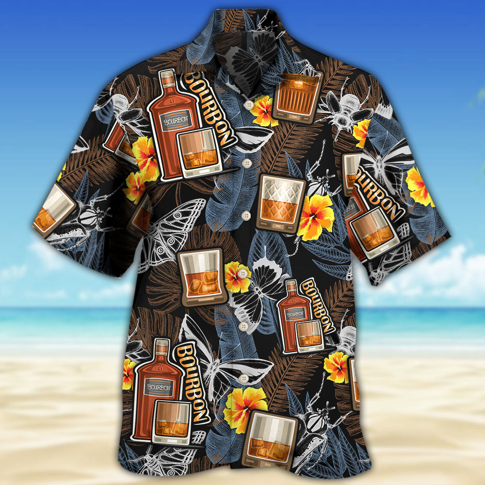 Wine Bourbon Drinking Butterflies Tropical - Hawaiian Shirt - Owls Matrix LTD