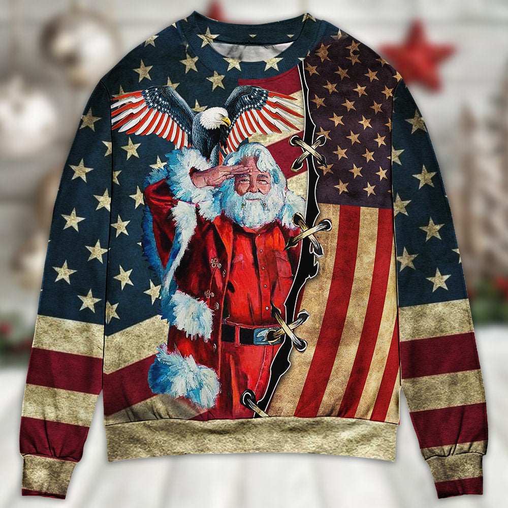 Christmas Patriot Santa Claus - Sweater - Ugly Christmas Sweaters - Owls Matrix LTD