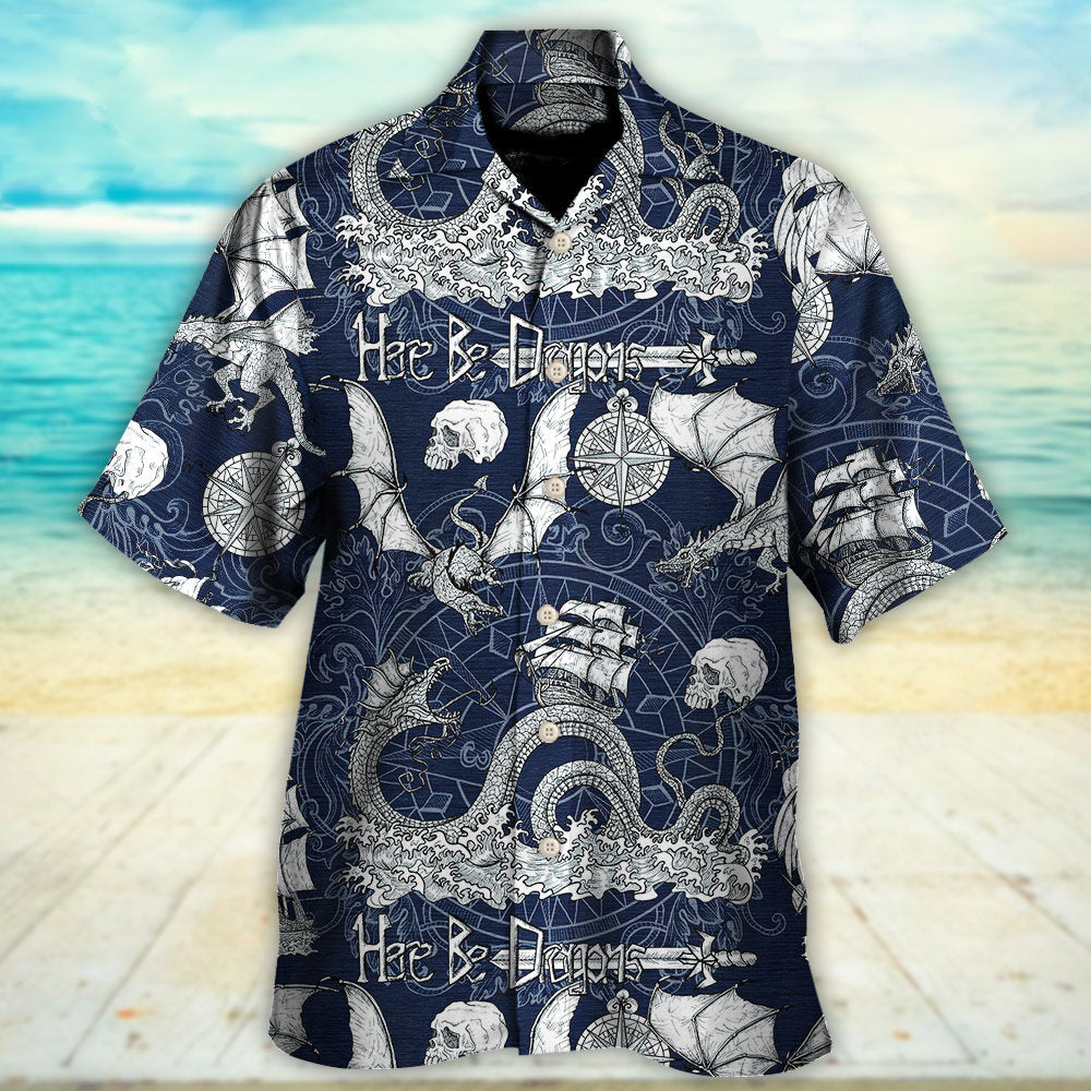 Dragon With Skull Old Ship Sea Life - Hawaiian Shirt - Owls Matrix LTD