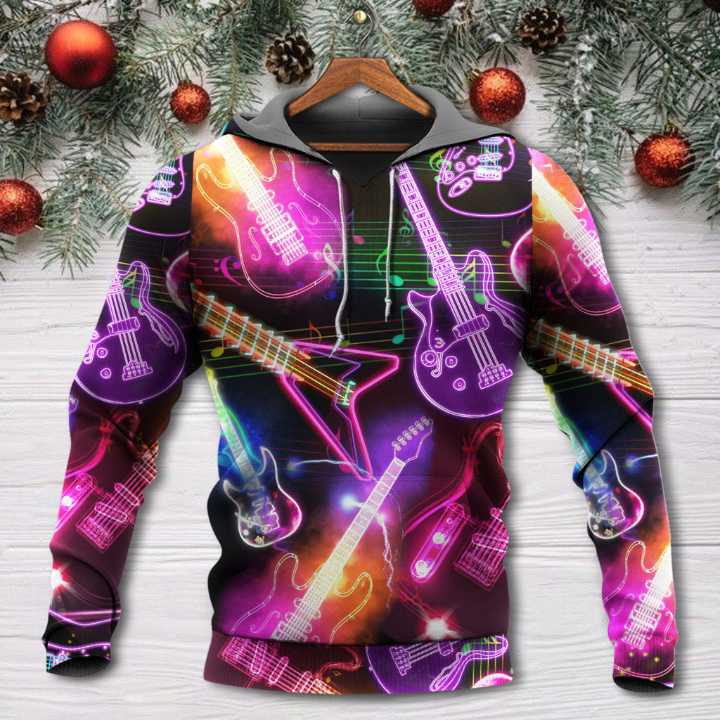 Christmas Guitar Neon Amazing - Hoodie - Owls Matrix LTD