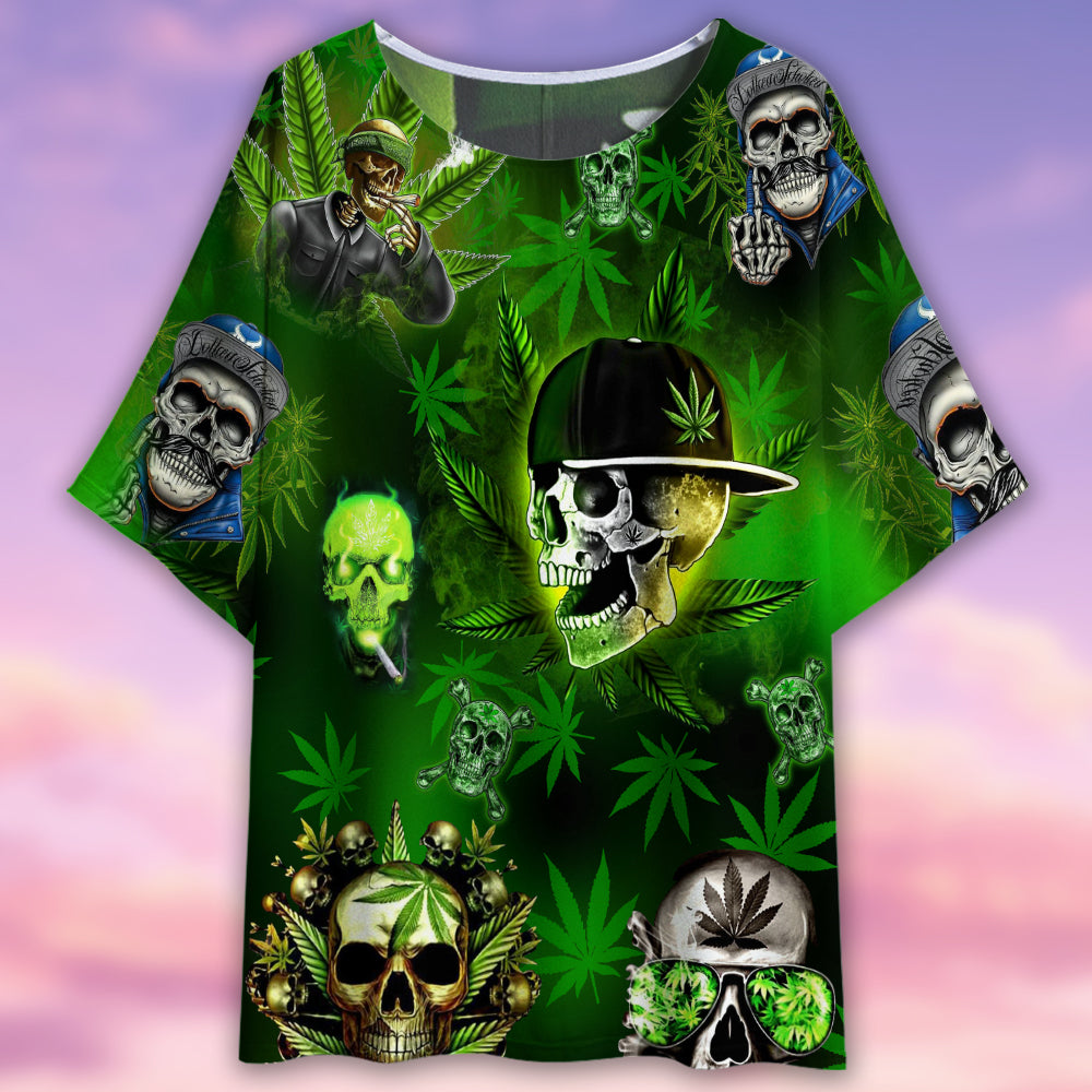 Skull Let's Get High Green Lighting - Women's T-shirt With Bat Sleeve - Owls Matrix LTD