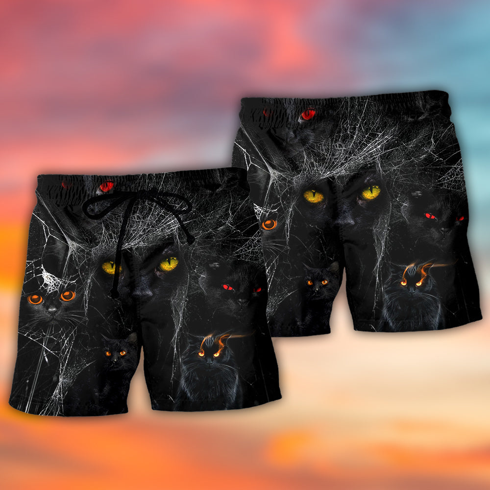Halloween Black Cat In The Dark - Beach Short - Owls Matrix LTD