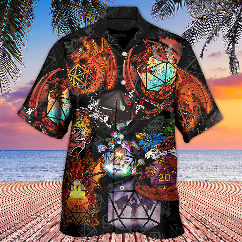 D20 And Fire Dragon Art - Hawaiian Shirt - Owls Matrix LTD