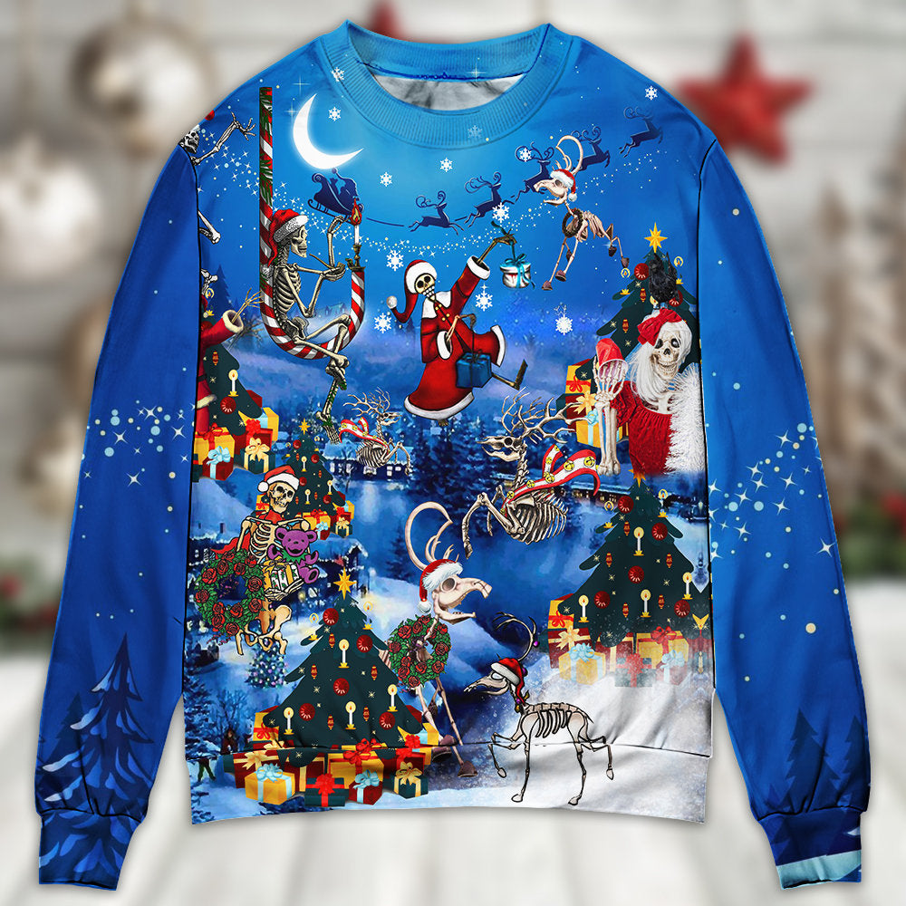 Christmas And Skull Merry Xmas - Sweater - Ugly Christmas Sweaters - Owls Matrix LTD