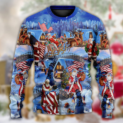 America Christmas Patriotic Santa Claus - Sweater - Ugly Christmas Sweaters - Owls Matrix LTD