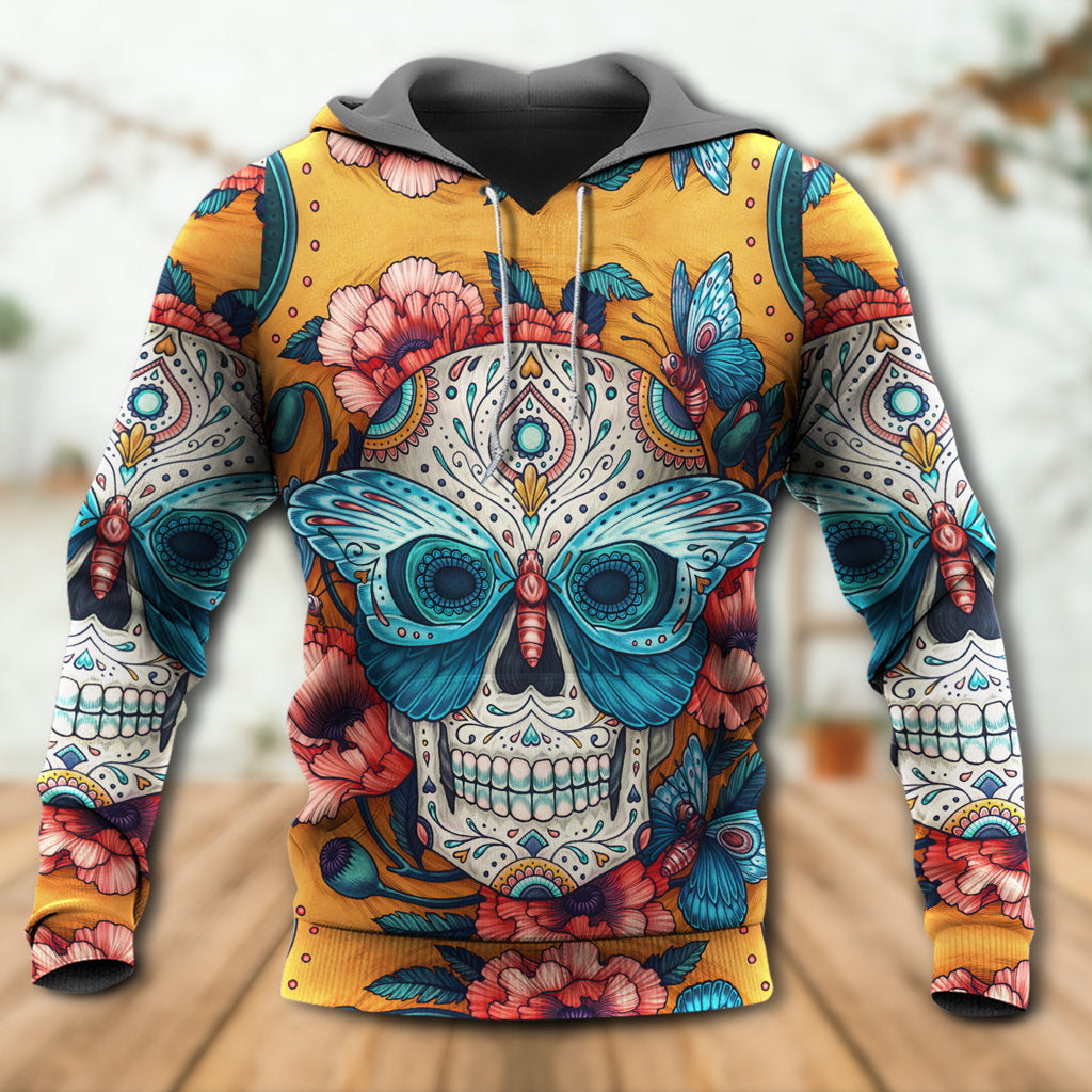 Skull And Butterfly Abstract Vintage Colorful - Hoodie - Owls Matrix LTD