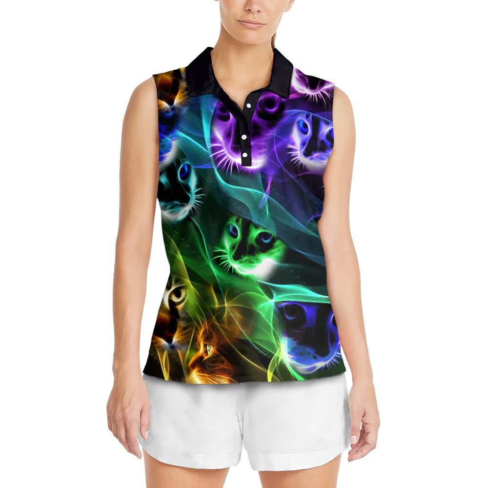 Cat Awesome Flash Neon Style - Women's Polo Shirt - Owls Matrix LTD