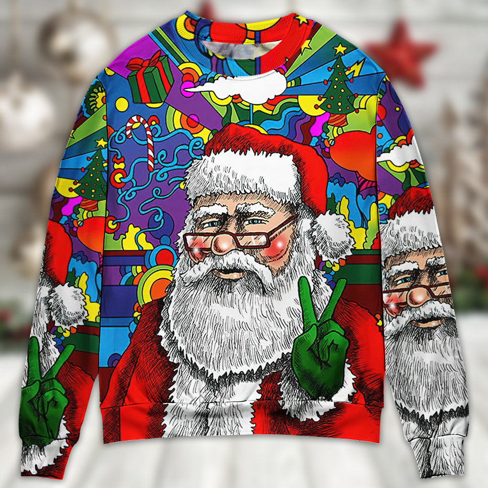 Hippie Santa Claus Christmas - Sweater - Ugly Christmas Sweaters - Owls Matrix LTD