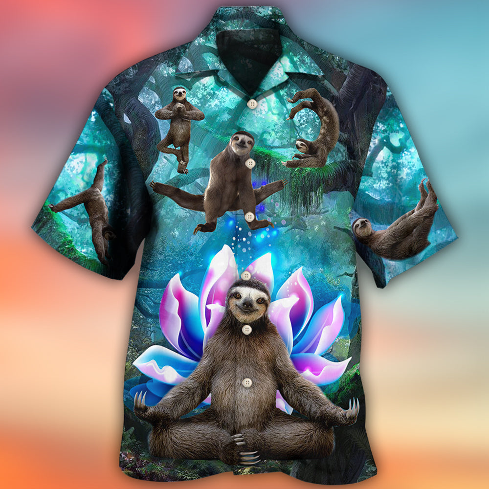 Sloth Yoga Pose On the Forest Lotus Flower - Hawaiian Shirt - Owls Matrix LTD