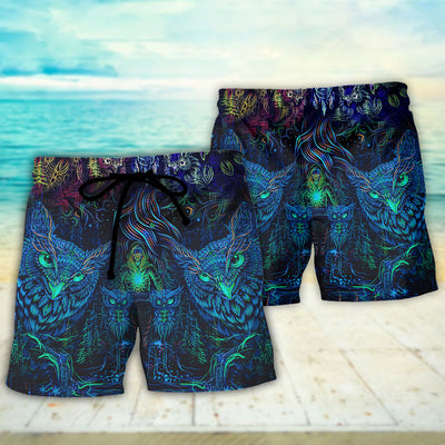 Owl And Witch Darkness Colorful - Beach Short - Owls Matrix LTD