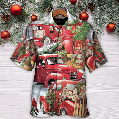 Christmas Red Truck With Xmas Tree And Little Puppy - Hawaiian Shirt - Owls Matrix LTD