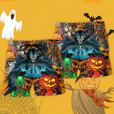 Halloween Scary Skull Pumpkin Horror Art Style - Beach Short - Owls Matrix LTD