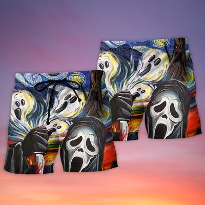 Halloween Ghost Scream Starry Night Funny Boo Art Style - Beach Short - Owls Matrix LTD