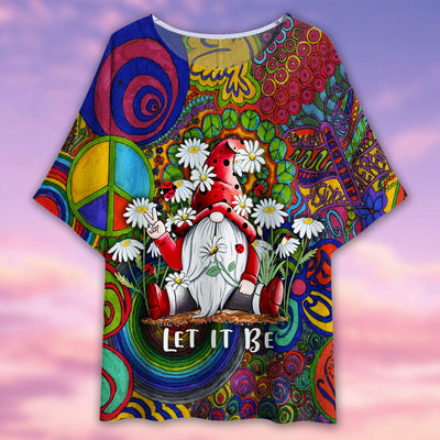 Hippie Gnome With Daisy Let It Be - Women's T-shirt With Bat Sleeve - Owls Matrix LTD
