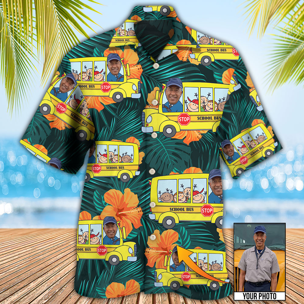 School Bus Driver Tropical Custom Photo - Hawaiian Shirt - Owls Matrix LTD