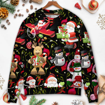 Christmas Joyful Santa Snowman Merry Xmas - Sweater - Ugly Christmas Sweaters - Owls Matrix LTD