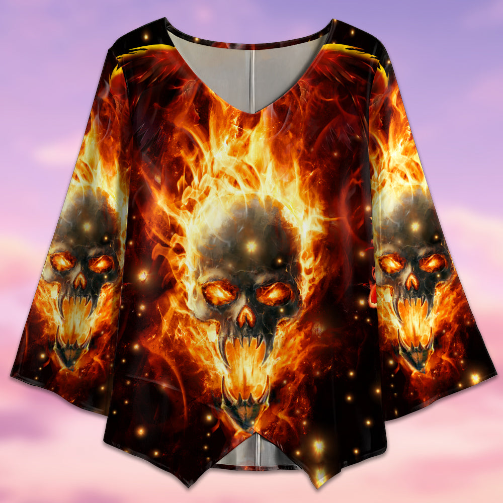Skull Devil Fire Screaming - V-neck T-shirt - Owls Matrix LTD