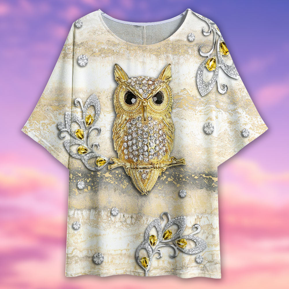 Owl Golden Jewelry Marble Style - Women's T-shirt With Bat Sleeve - Owls Matrix LTD