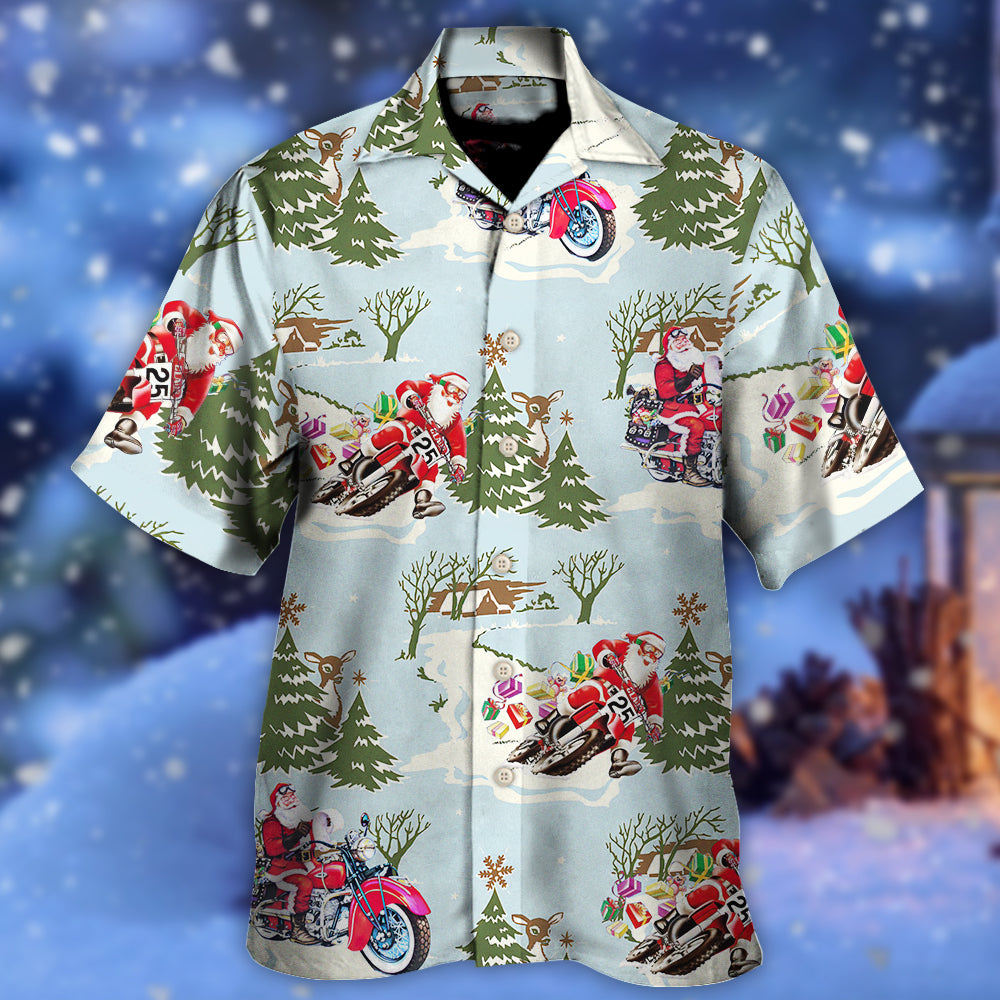 Christmas Santa Driving In Snow Forest - Hawaiian Shirt - Owls Matrix LTD