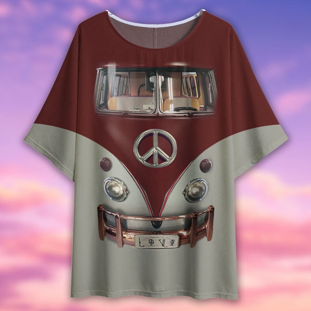 Hippie Peace Bus Vintage Style - Women's T-shirt With Bat Sleeve - Owls Matrix LTD