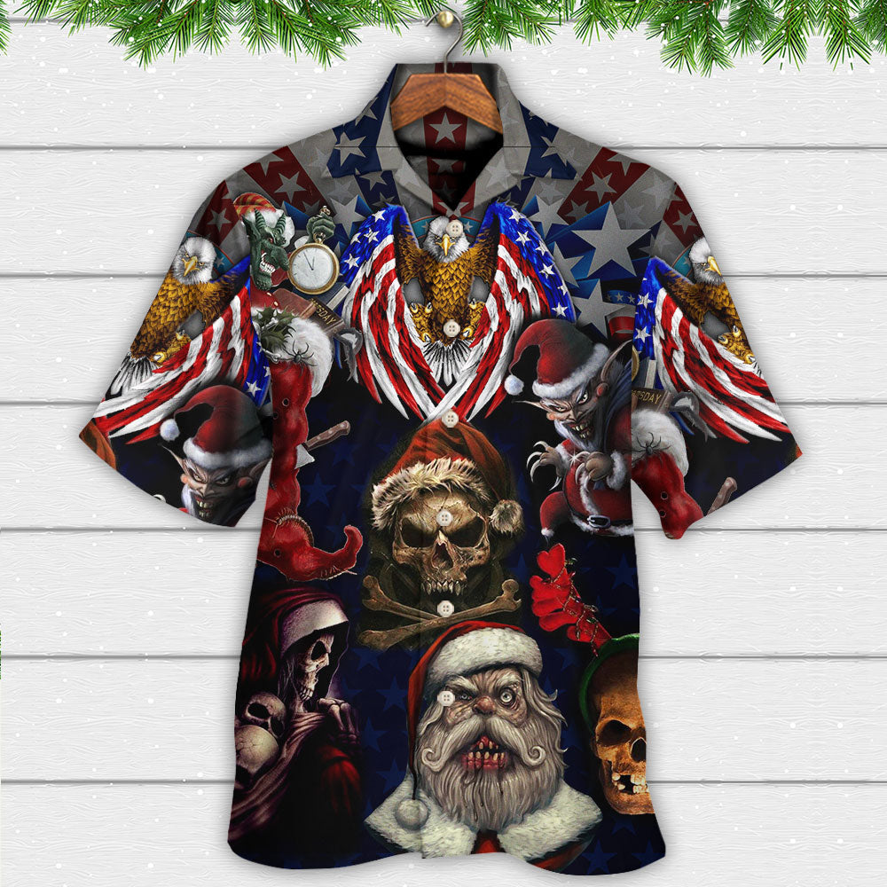Skull Christmas USA Eagle Flag Skeleton Art - Hawaiian Shirt - Owls Matrix LTD