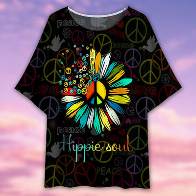 Hippie Sunflower Hippie Soul Life - Women's T-shirt With Bat Sleeve - Owls Matrix LTD