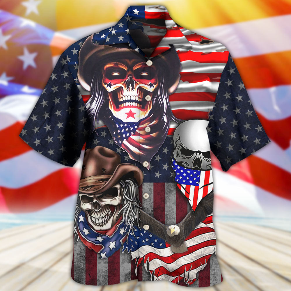 Skull Independence Day Cowboy Skull US - Hawaiian Shirt - Owls Matrix LTD