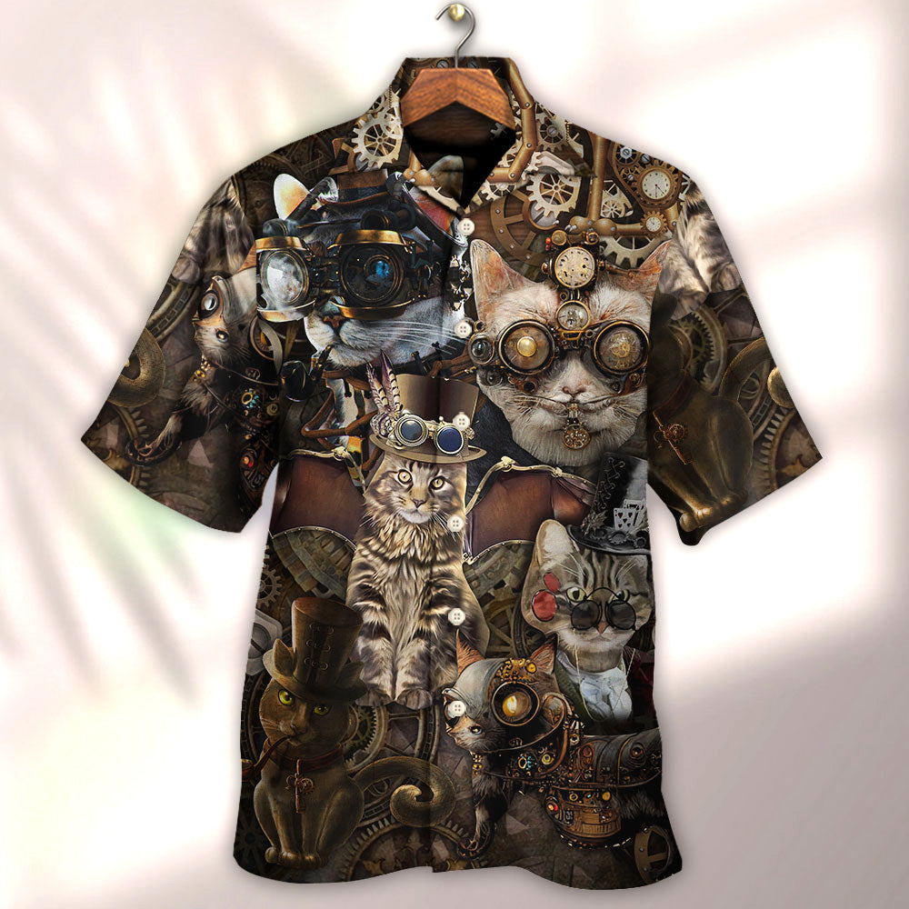 Cat Steampunk We're All Mad Here - Hawaiian Shirt - Owls Matrix LTD