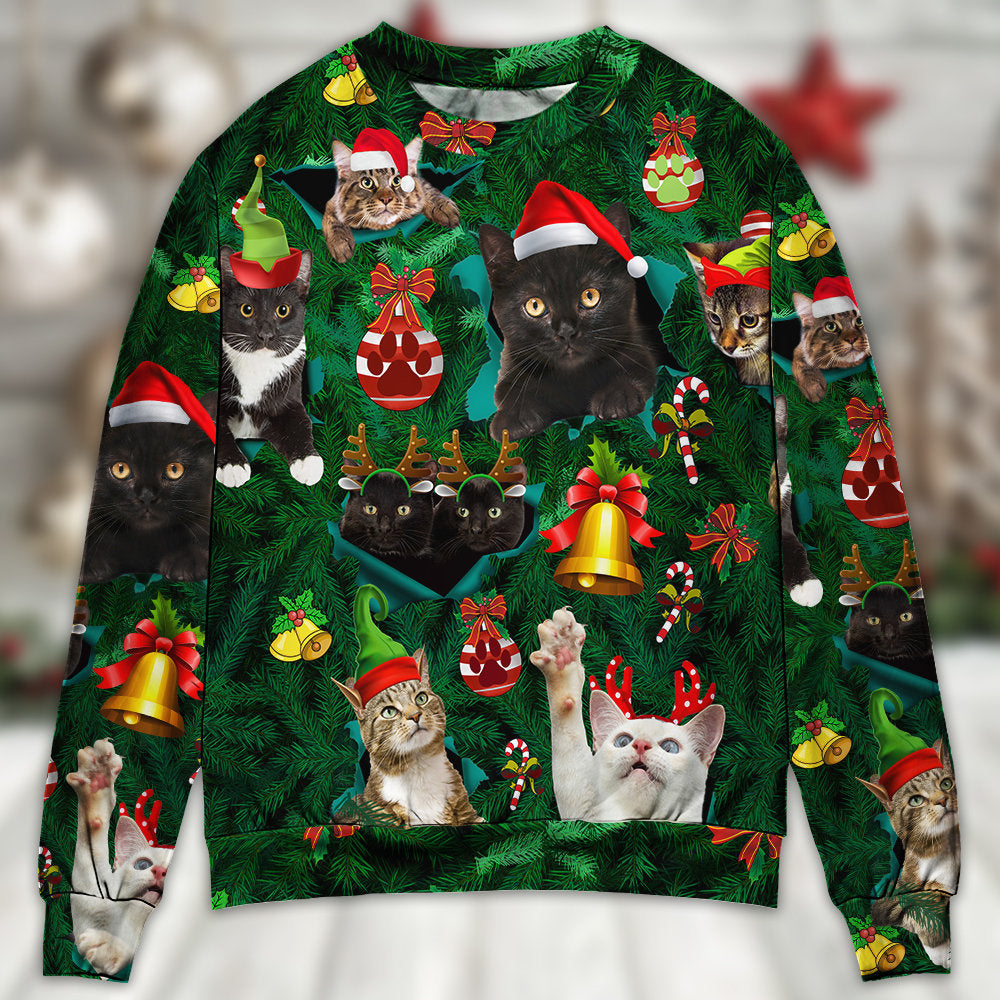 Christmas Cats Meowy Mas Christmas - Sweater - Ugly Christmas Sweaters - Owls Matrix LTD