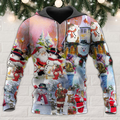 Santa And Snowman Christmas Snow Village - Hoodie - Owls Matrix LTD
