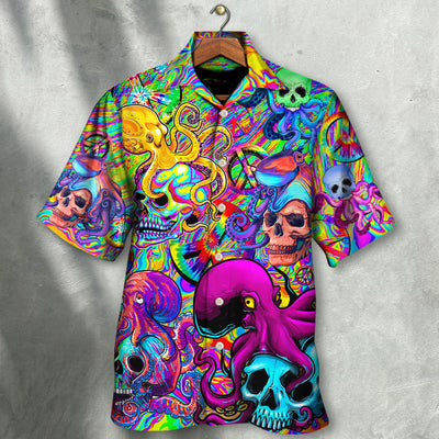 Hippie Skull Octopus Colorful Tie Dye - Hawaiian Shirt - Owls Matrix LTD