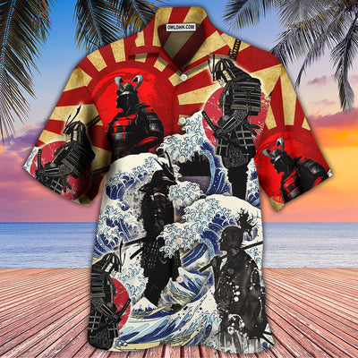 Samurai Red Sun And Wave Art - Hawaiian Shirt - Owls Matrix LTD