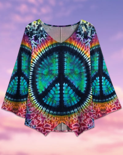 Hippie Art Tie Dye - V-neck T-shirt - Owls Matrix LTD