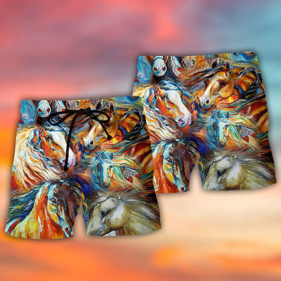 Horse Face Colorful Cool Art Style - Beach Short - Owls Matrix LTD