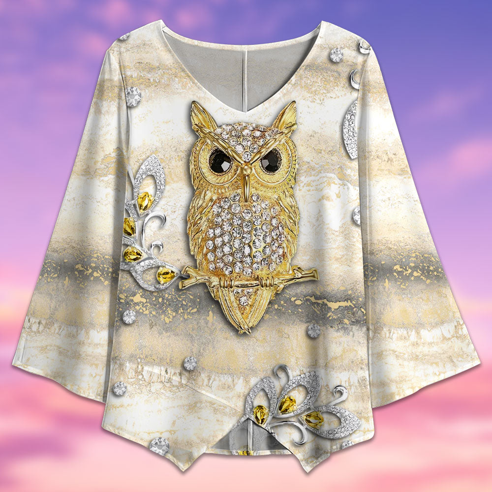 Owl Golden Jewelry Marble Style - V-neck T-shirt - Owls Matrix LTD
