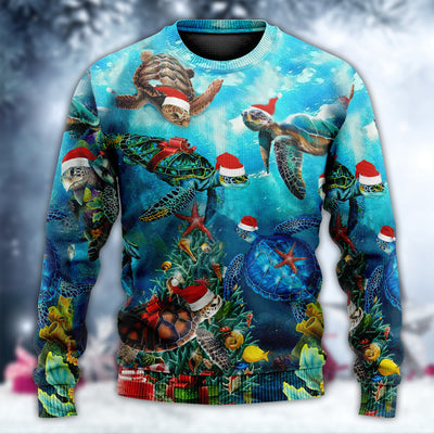 Turtle Love Christmas And Ocean - Sweater - Ugly Christmas Sweaters - Owls Matrix LTD