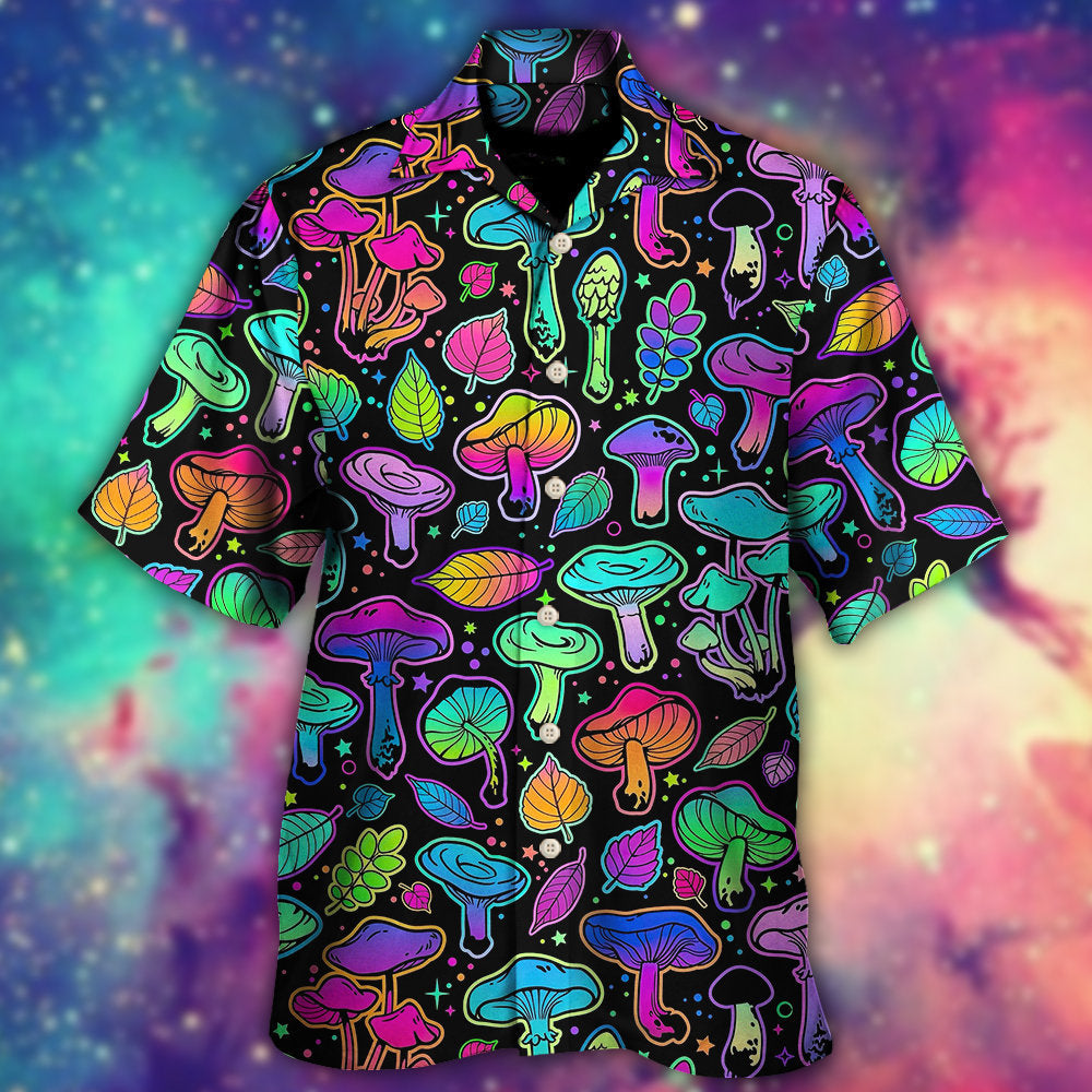Mushroom Neon Colorful Bright With Leaf - Hawaiian Shirt - Owls Matrix LTD