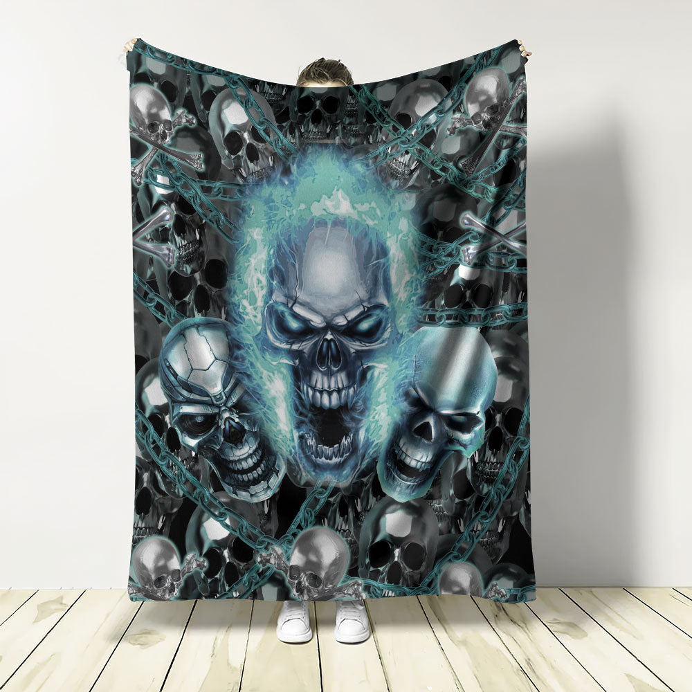 Skull Blue Flame Screaming - Flannel Blanket - Owls Matrix LTD