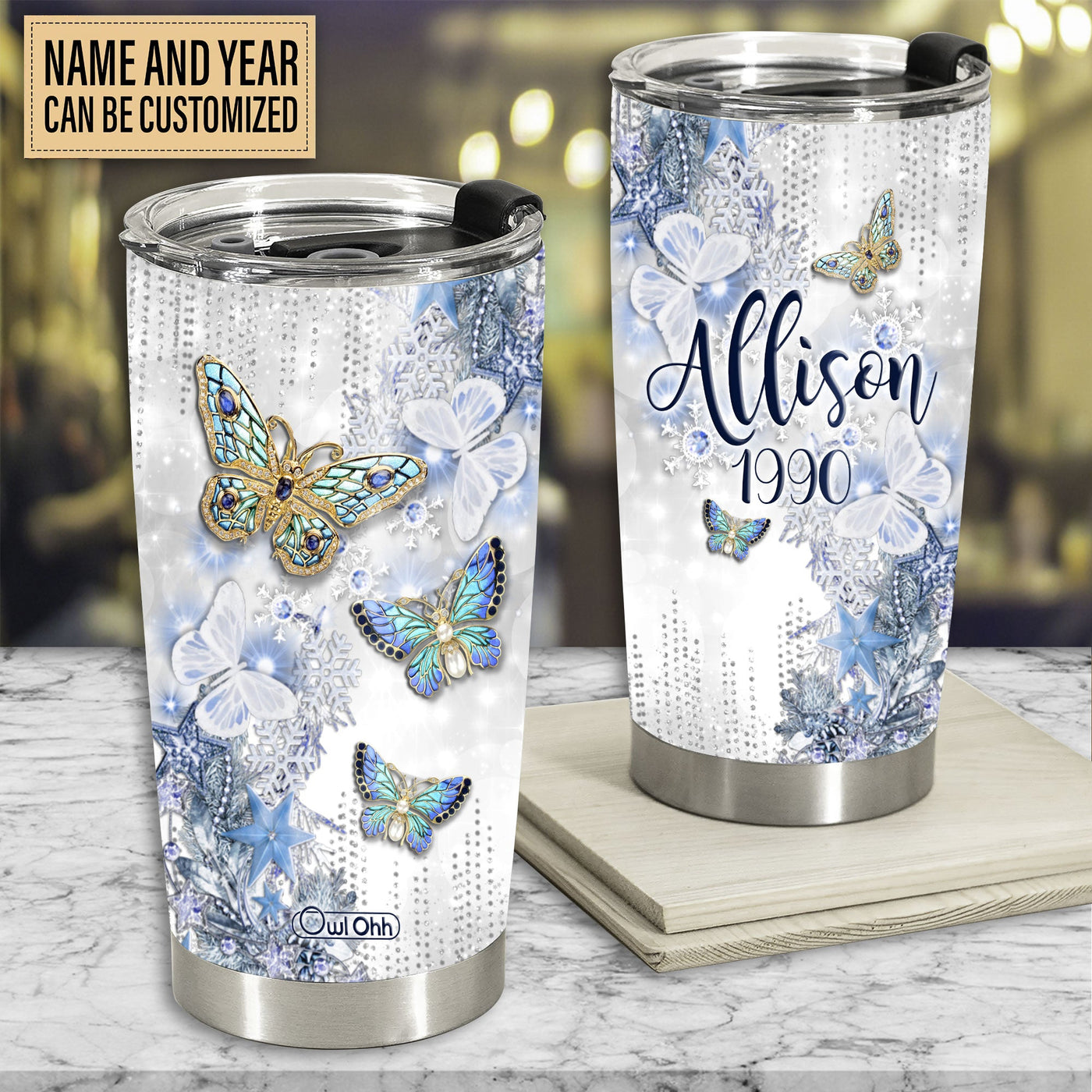 Butterfly Family Jewelry Style Golden Personalized - Tumbler - Owls Matrix LTD