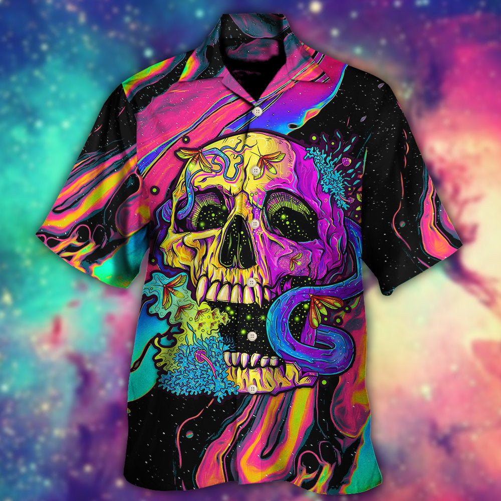 Skull And Moth Night Butterfly Neon Style - Hawaiian Shirt - Owls Matrix LTD
