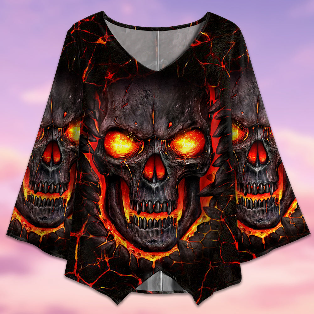 Skull Devil Fire Angry - V-neck T-shirt - Owls Matrix LTD