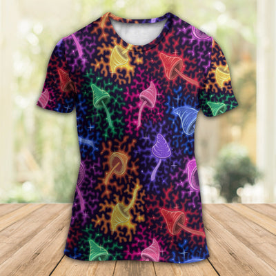 Mushroom Galaxy Rainbow Colorful Bright - Round Neck T-shirt - Owls Matrix LTD