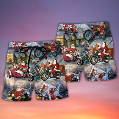 Christmas Santa Claus Driving Motorcycle Bike Gift Light Art Style - Beach Short - Owls Matrix LTD
