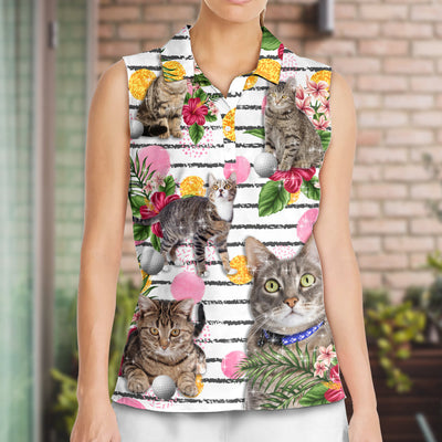 Cat Play Golf Tropical Flower Glitter Style - Women's Polo Shirt - Owls Matrix LTD
