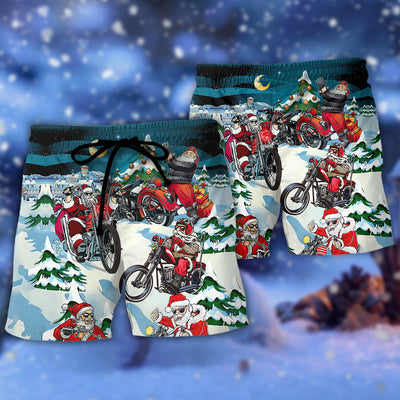 Christmas Santa Claus Driving Motorcycle - Beach Short - Owls Matrix LTD