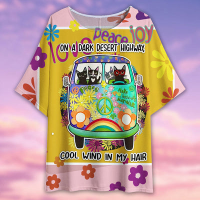 Hippie Cat On A Dark Desert Highway - Women's T-shirt With Bat Sleeve - Owls Matrix LTD