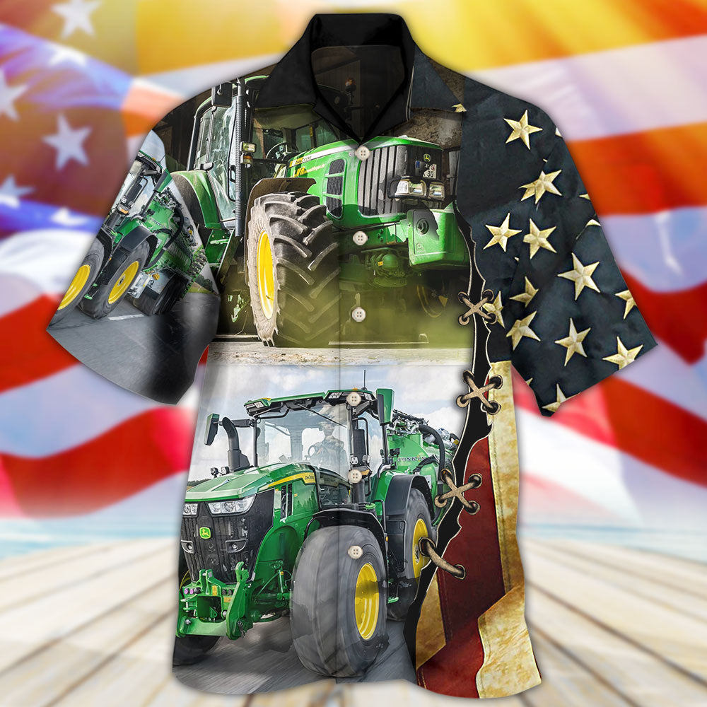 Tractor Independence Day Green Tractor US Flag - Hawaiian Shirt - Owls Matrix LTD