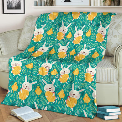 Easter Eggs Yellow Egg Bunny Happy Easter - Flannel Blanket - Owls Matrix LTD