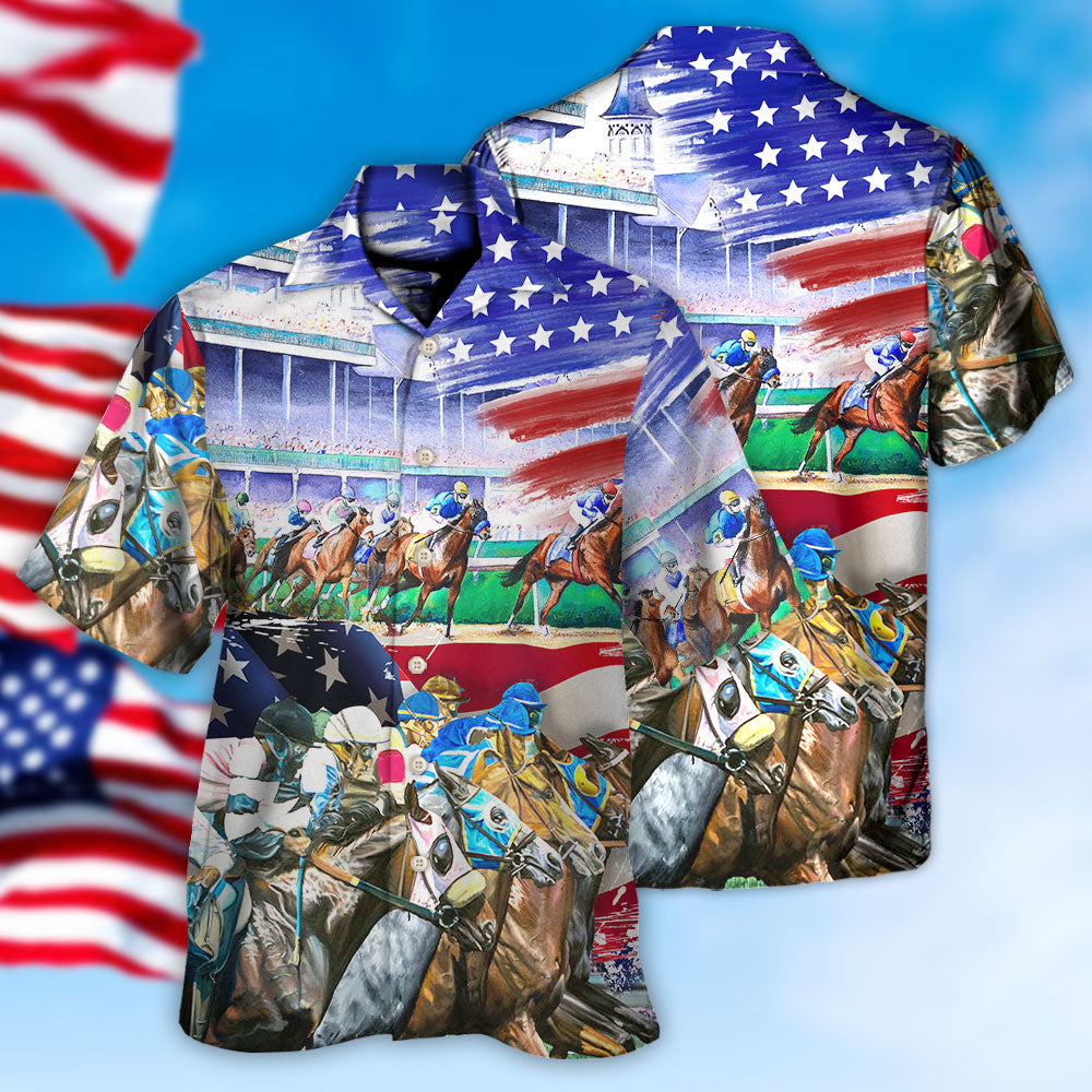 Horse USA Flag Horse Racing Amazing Seat Lover - Hawaiian Shirt - Owls Matrix LTD